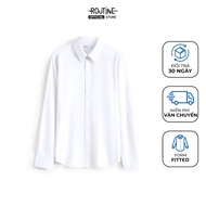 Men's Office Shirt Plain White Long Sleeve Fitted Form - Routine 10S26SHL054