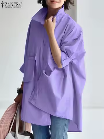 Oversize Women Lapel Neck Long Sleeve Loose Shirt Fashion Spring Blouse 2025 ZANZEA Work Party Blusa