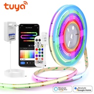 Tuya สมาร์ท WiFi สวิทช์ WS2811 COB RGBIC RGB LED Strip Light 12V ปลั๊กอะแดปเตอร์ไฟหรี่แสงได้โคมไฟ LE
