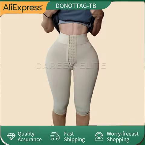 High Compression Shorts Butt Lifter Shapewear Shorts Front Closure Hourglass Body Shaper Knee Length