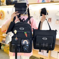WEIRDO 5PCS Harajuku Youth Women Canvas Backpack School Bags for Teenage Girls Kawaii Backpacks Student Tote Book Bag Rucksack
