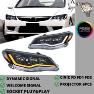 RGB DYNAMIC HEAD LAMP PROJECTOR FOR HONDA CIVIC FD FD1 FD2 RUNNING SIGNAL DAYLIGHT DRL LIGHT WELCOME