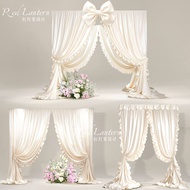 Beige Champagne Color Fungus Edge Cloth Curtain Wedding Picture psd Layered Welcome Area Entrance We
