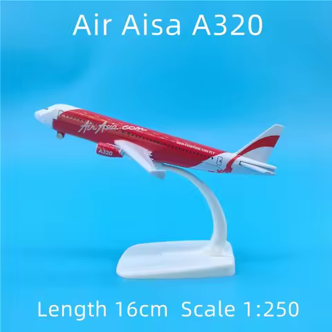 16cm 1/250 Air Aisa Airbus A320 Airplane Model Diecast Alloy With Wheels & Display Stand Desktop Orn