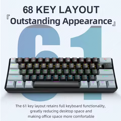 APAYADO K61 Mini Mechanical Keyboard,Wired,61 Keys,Phantom RGB, Black/White Red/Blue Mechanical Swit