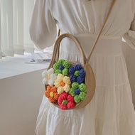 Ins Summer Rope Woven Sling Bag Cute Flower Handbag for Summer Vacations  Fresh All Match Shoulder B