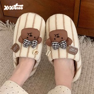 bedroom slippers slippers for women slippers Thin Strip Bedroom Warm Cute Bear Cotton Slippers Men W