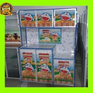 rak piring kaca 3 pintu karakter Doraemon helokity keropi