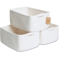 NaturalCozy 11.8"x8"x4.5” Storage Baskets for Shelves 3 Pack | Cotton Rope Woven Small Baskets for O