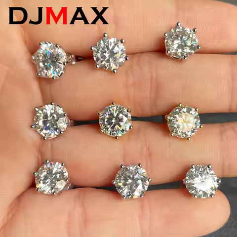 DJMAX 0.2-3ct Moissanite Diamond Stud Earrings for Women Orginal 925 Sterling Silver Screw Back Wome