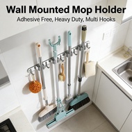 Mop Holder Free Wall Mount Hooks Adhesive Free Heavy Duty Mop Broom Free Screws Fixing