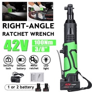 100Nm Rechargeable Electric Wrench 3/8" Cordless Ratchet Scaffolding Right Angle Wrench Tool with 1/