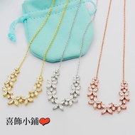 [Real Shot] New Style 5A Diamond K Gold Flower Necklace Tricolor Short EOQ8