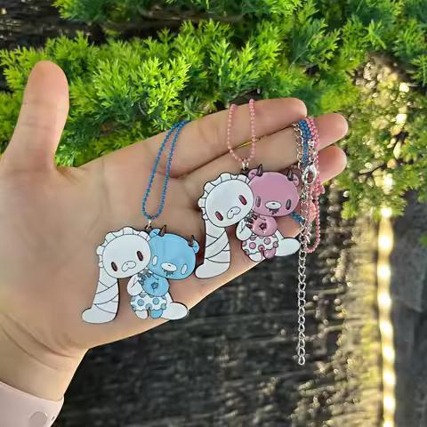 Gloomy Bear Pink Bear Necklace, Best Friends Necklace, Universal Rabbit & Gloomy Bear Double-Headed 