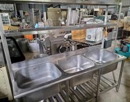 6尺三口大水槽+上架（二手）健民餐飲設備