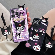 3D Cartoon Kuromi Toy Phone Holder Stand Wrist Strap Case For Vivo V20 SE V29 V29E V21 V11 V11i V19 V15 V17 X21S S7 Y73 V21E V23 V2E V25 V27 Pro V27E V7 Plus Casing Soft Cover