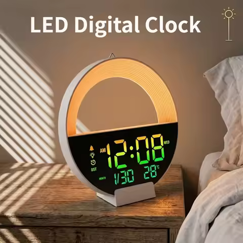 LED Digital Clock with Remote Control Time Calenda Temperature Auto DST 11 Color Night Light Digital