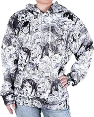 Ahegao Hoodie with Zip Manga Hoodie Black/White Size: S - L