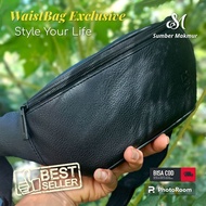 DWANMISS || Tas WhaistBag Kulit PU Polos 2 Resleting