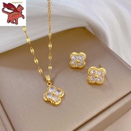 saudi gold pawnable legit apat na dahon bulaklace necklace earrings set kababaihan · personality