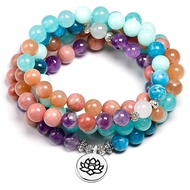 store Natural Stone 108 Mala 8mm beads Multi-layer Buddha Strand Bracelet Yoga Blue apatite Bracelet