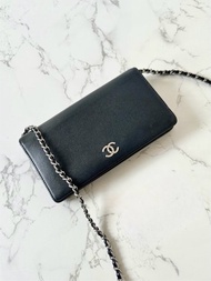 中古包 Chanel魚子醬雕花銀扣WOC 斜背包 側背包 單肩包 錢包皮夾