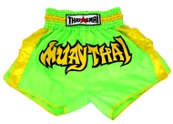 THAISMAI BS1128 กางเกงมวยไทย กางเกงมวย ผ้าร่ม-เขียวนีออน ขอบแถบเหลือง ปักมวยไทย - BS-1128 THAI BOXIN