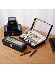 2/6/12 口徑黑色PU皮手錶盒，多功能展示鎖定包裝盒，男女兩用手錶盒，珠寶盒，送禮的理想選擇