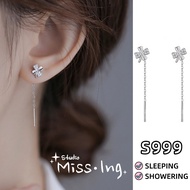 S999 Silver Earring Clover Dangling Earring Hypoallergenic Earring Tassel Earring Korean Earrings Wo