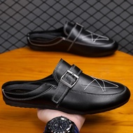 Men's Black  Loafers  Shoes Slip-On Backless Half Shoes#D96