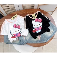 Girl's clothing Set 6-15 years old, Kitty cotton shirt and jean shorts Set for girls 15-45kg