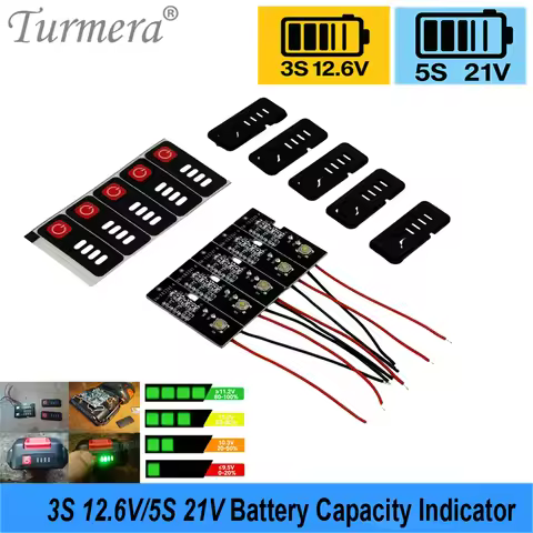 Turmera 3S 12.6V 5S 18V 21V Screwdriver Battery Capacity Indicator with 4LEDS Display for DIY 18650 