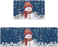 2 Piece Non-Slip Kitchen Mat Runner Rug Set Doormat Christmas Snowman with Cap Xmas Tree Snowflake N