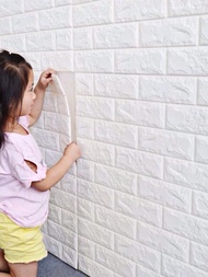 Wallpaper Dinding 3D Foam bata Putih Waterproof Brick Sticker 70x77cm  Per 5 Lembar