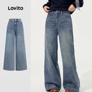 Lovito Casual Jeans Leisure Simple Blue Jeans for Women L179AD120 Lovito  Jeans Kasual Wanita Biru M