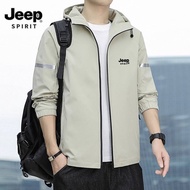 JEEP SPIRIT ฤดูใบไม้ร่วงและฤดูหนาวมีฮู้ดของผู้ชายอบอุ่นเสื้อแจ็คเก็ตยาวเสื้อกันลมหลวม