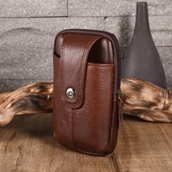 Men's leather waist bag, vertical style for wearing on a belt, outdoor sports phone bag, constructio