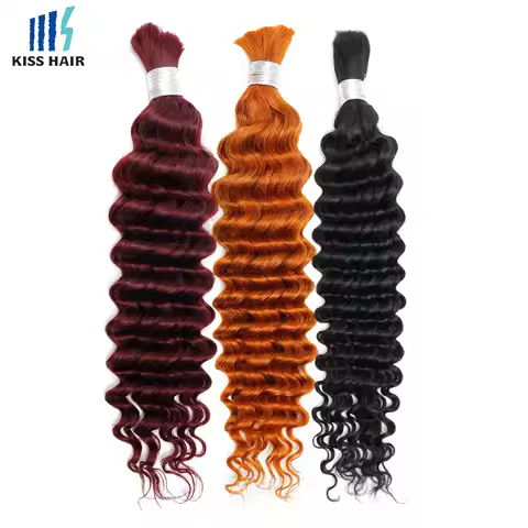 Deep Wave Bulk Hair For Braiding Colored #350 Ginger Orange #99J Burgundy Color Human Hair Extension