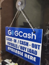 GCASH CASH IN / CASH OUT / LOAD &amp; PAYBILL SIGNAGES w/ CHAIN HOOK 7.8x5.5 SIZE (back to back)