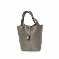 HERMES Picotin18菜籃子8F錫器灰TC皮A刻銀扣肩背包