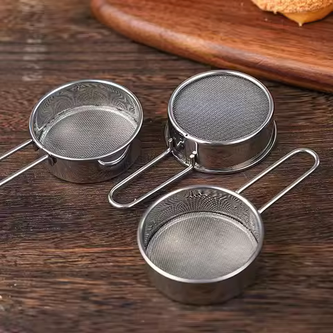 Stainless Steel Flour Sieve Fine Mesh Strainer Baking Flour Sifter With Handle Handheld Coffee Powde
