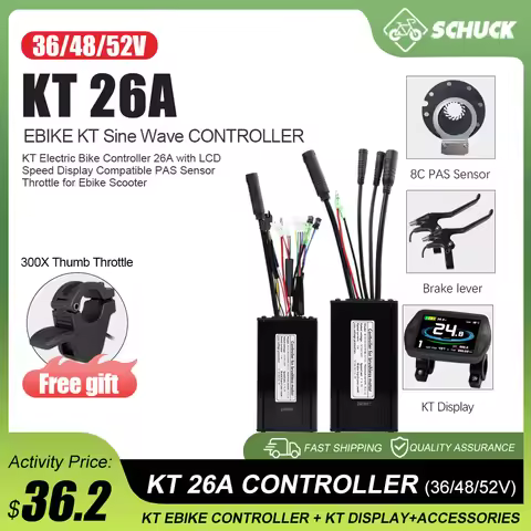 Electric Bicycle KT 36V 48V 52V 26A SineWave Controller Waterproof/SM Plug for Brushless 500W 750W E