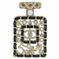 CHANEL CC 水鑽 皮穿鏈 香水樽 胸針