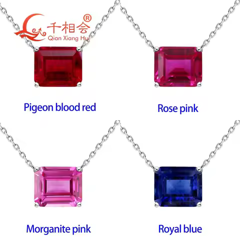 925 silver 7.5ct 10*12mm emerald Pigeon Blood Red color lab grwon created ruby blue sapphire with in
