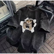 COD  bleached T-shirt 100 cotton oversized deep black hip-hop retro couple shirt 6916