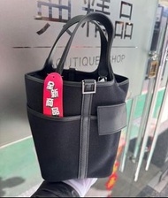 典精品名店 Hermes 全新 真品 黑色 銀釦 黑銀 帆布 cargo Picotin 18cm 菜籃子 水桶包 手提包 現貨
