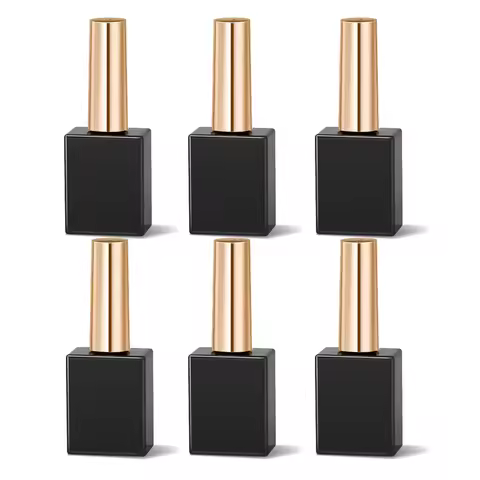 6Pcs 15ml Empty Glass Nail Polish Bottle With Lid Brush Black White Cosmetic Containers Nail Glass B