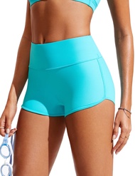 Womens 3'' Swim Shorts - High Waisted Board Shorts Quick Dry Bathing Suit Bottoms Dolphin Boy Shorts