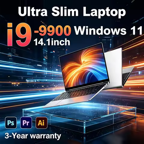Ultra Slim Intel I9-9900 Laptop 32GB+2TB Speed Storage 14.1" FHD Display Windows 11 Pro Portable Des