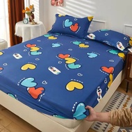 3 In 1 Fitted Bedsheet Set Printed Mattress Protector Bed Sheet Cover with Pillowcase Single/Queen/King Size Machine Washable Suitable Mattress(Depth) 25cm